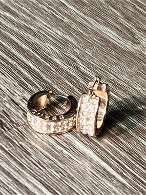 Guess Rose Gold Crystal Pavé Huggie Earrings